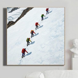 Original Ski Sport Painting On Canvas Custom Painting Textured Wall Art Personalized Gift Skier Snowy Mountain Art White snow Skiing Art