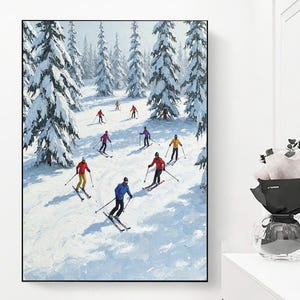 Original Ski Sport Painting On Canvas Custom Painting Textured Wall Art Personalized Gift Skier Snowy Mountain Art White snow Skiing Art