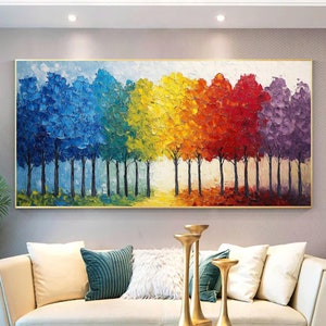 Large Tree Oil Painting On Canvas Abstract Colorful Tree Painting Forest Landscape Painting Wall Art Canvas Spring Living Room Tree Painting