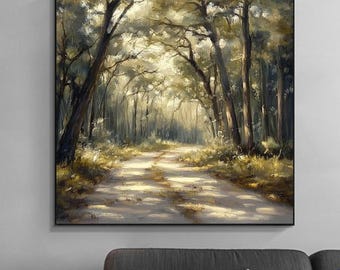 魅惑の森の油絵、夢のような天使たち、色彩豊かな風景、キャンバス、16