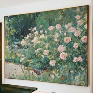 Pintura al óleo de flores sobre lienzo, pintura abstracta de rosas, pintura de flores del bosque, arte para sala de estar, pintura al óleo pesada pintada a mano, arte de pared bohemio