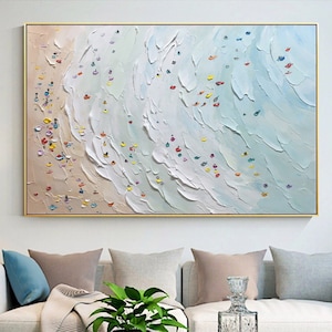 The Beach Joys Ocean Surfing Art Hand Painted Extra Large Heavy Textured 3D Minimalist Swimming Art Abstract Oil Painting Contemporary Art