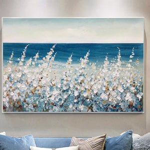 Flower Oil Painting On Canvas, Original White Cherry Flower. Large Wall Art, Palette Knife Painting, Textured Acrylic Painting. Home decor