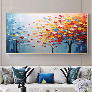 Large Original Tree Oil Painting On Canvas Forest Autumn Painting Living room Art Hand-painted Heavy Textured Impasto Painting Boho Wall Art