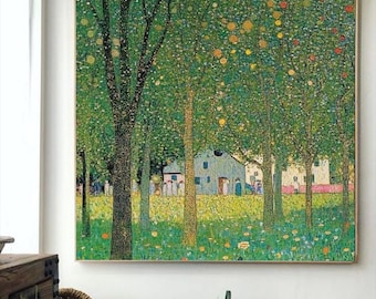 Grote originele boom olieverfschilderij op canvas bos bloemen schilderij woonkamer Gustav Klimt kunst zwaar getextureerde Impasto schilderij Boho kunst aan de muur