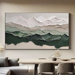 Gran pintura al óleo original, arte abstracto sobre lienzo, pintura de paisaje de montaña verde, pintura de paisaje verde, arte de pared para sala de estar