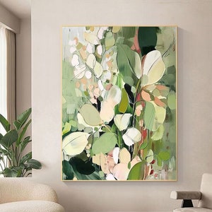 Original Abstract Pink Flower Oil Painting On Canvas, Large Modern Floral Textured Acrylic Painting Boho Living Room Wall Art Home Decor