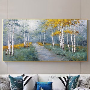 Birch Tree Oil Painting On Canvas Original Yellow Autumn Birch Forest Landscape Artwork Silver Birch Tree Wall Décor - Living Room Wall Art