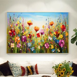 Flower Oil Painting On Canvas Abstract Colorful Flower Painting Flower Landscape Painting Floral Wall Art Canvas Spring Living Room