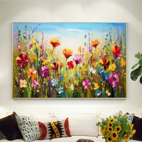 Blumen Ölgemälde Auf Leinwand Abstrakte Bunte Blumen Malerei Blumen Landschaftsmalerei Floral Wand Kunst Leinwand Frühling Wohnzimmer