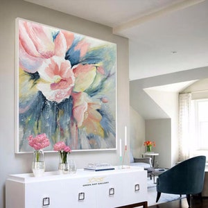 Flower Oil Painting On Canvas Abstract Rose Flower Painting Flower Landscape Painting-Floral Wall Art Canvas Spring Living Room Wall Decor