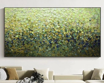 Large Abstract Oil Painting On Canvas, Original Textured Wall Art Green Fancy Acrylic Painting Modern Living Room Spiritual Home Decor