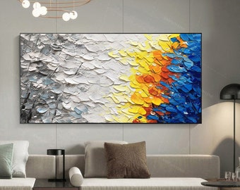 Groot origineel olieverfschilderij op doek, kleurrijk bosschilderij, woonkamermuurkunst, handgeschilderde zware textuur Impasto schilderij Boho Decor