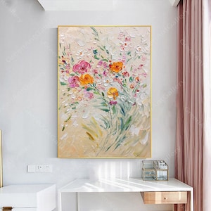 Flower Oil Painting On Canvas Abstract Colorful Flower Painting Flower Landscape Painting. Floral Wall Art Canvas Spring Living Room Decor