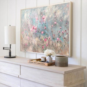 Flower Oil Painting On Canvas Abstract Pink Flower Painting Flower Landscape Painting. Floral Wall Art Canvas Spring Living Room Wall Decor