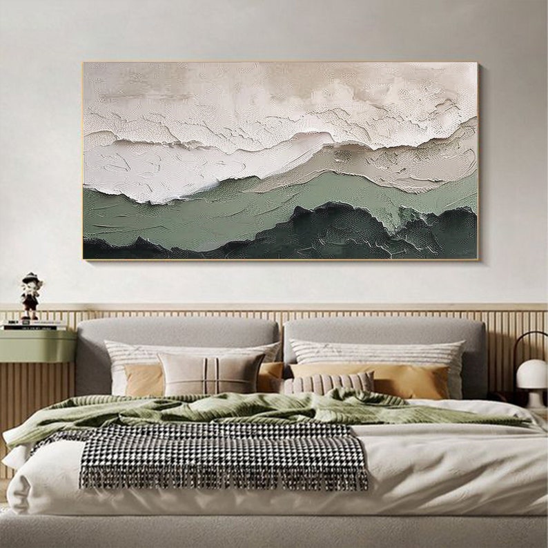 Large Original Oil Painting Abstract Art on Canvas Green Mountain ...