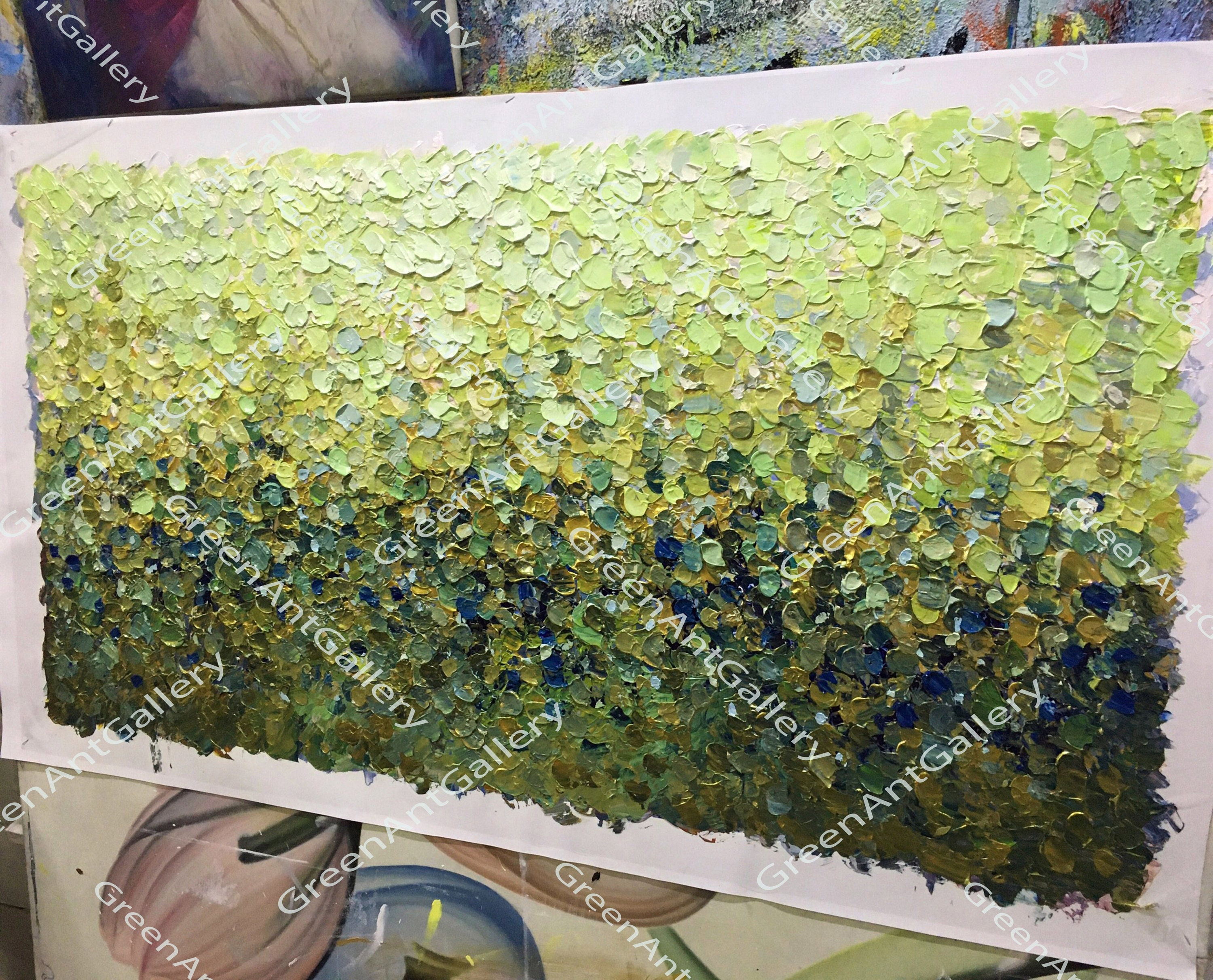 Large Abstract Oil Painting on Canvas, Original Textured Wall Art Green ...
