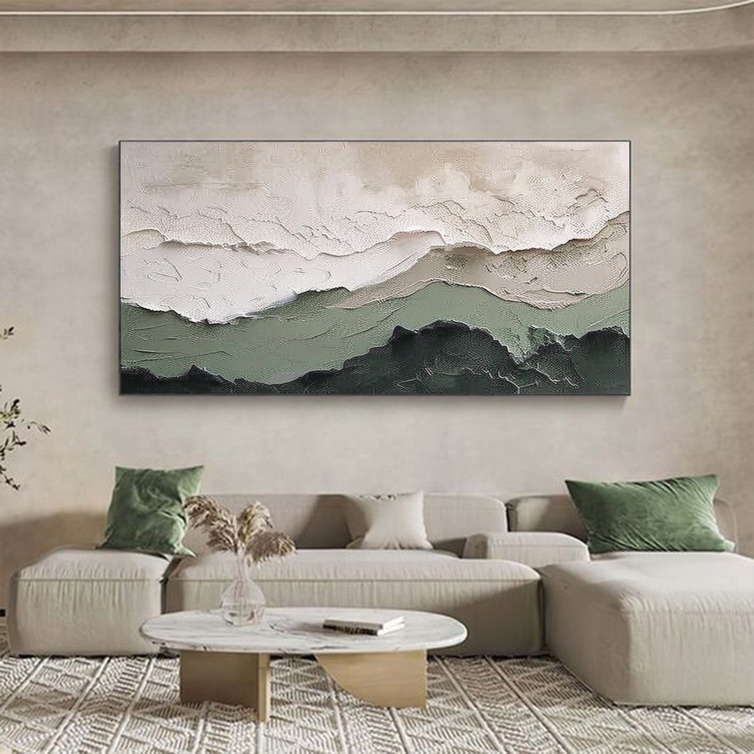 Large Original Oil Painting Abstract Art on Canvas Green Mountain ...