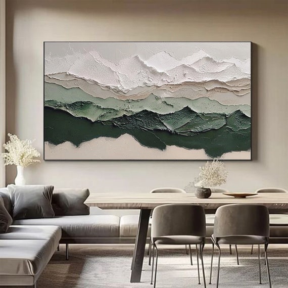 Large Original Oil Painting Abstract Art on Canvas Green Mountain Landscape Painting Green Landscape Painting Living Room Wall Art Decor