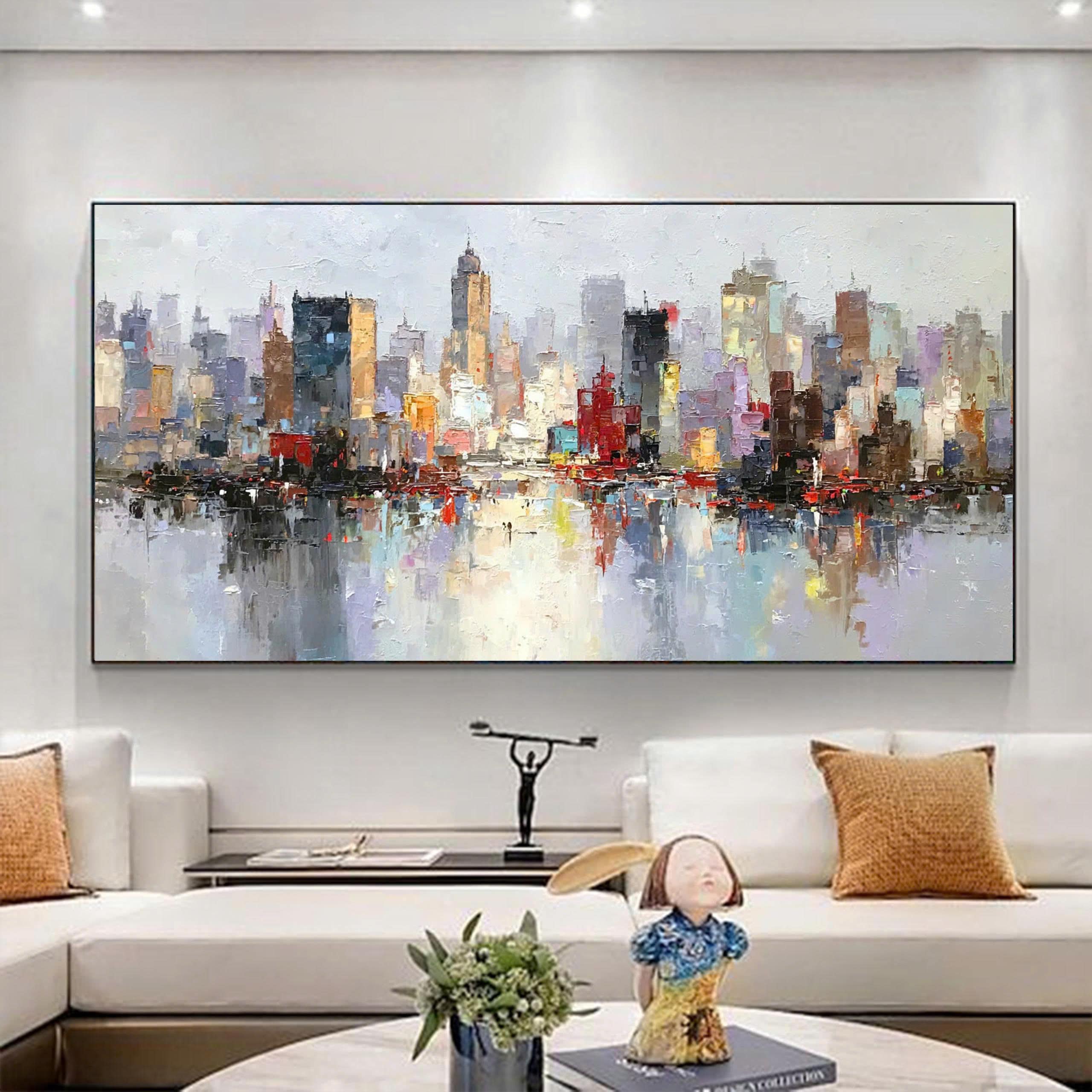 Abstract Cityscape Oil Painting, Large Original Colorful Urban City ...