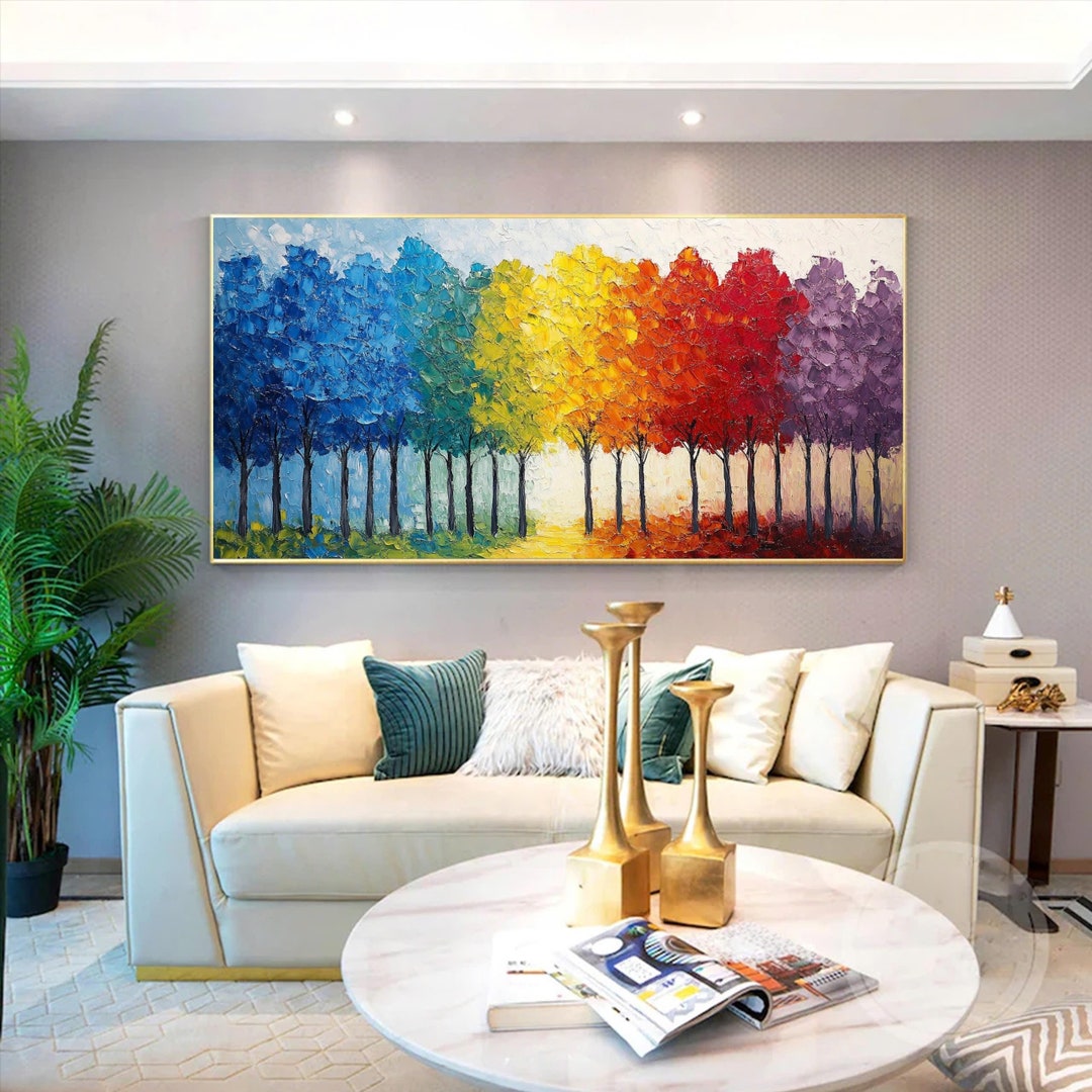 Large Tree Oil Painting on Canvas Abstract Colorful Tree Painting ...