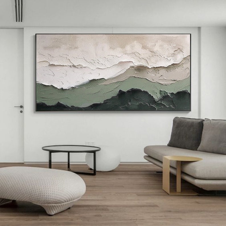 Large Original Oil Painting Abstract Art on Canvas Green Mountain ...