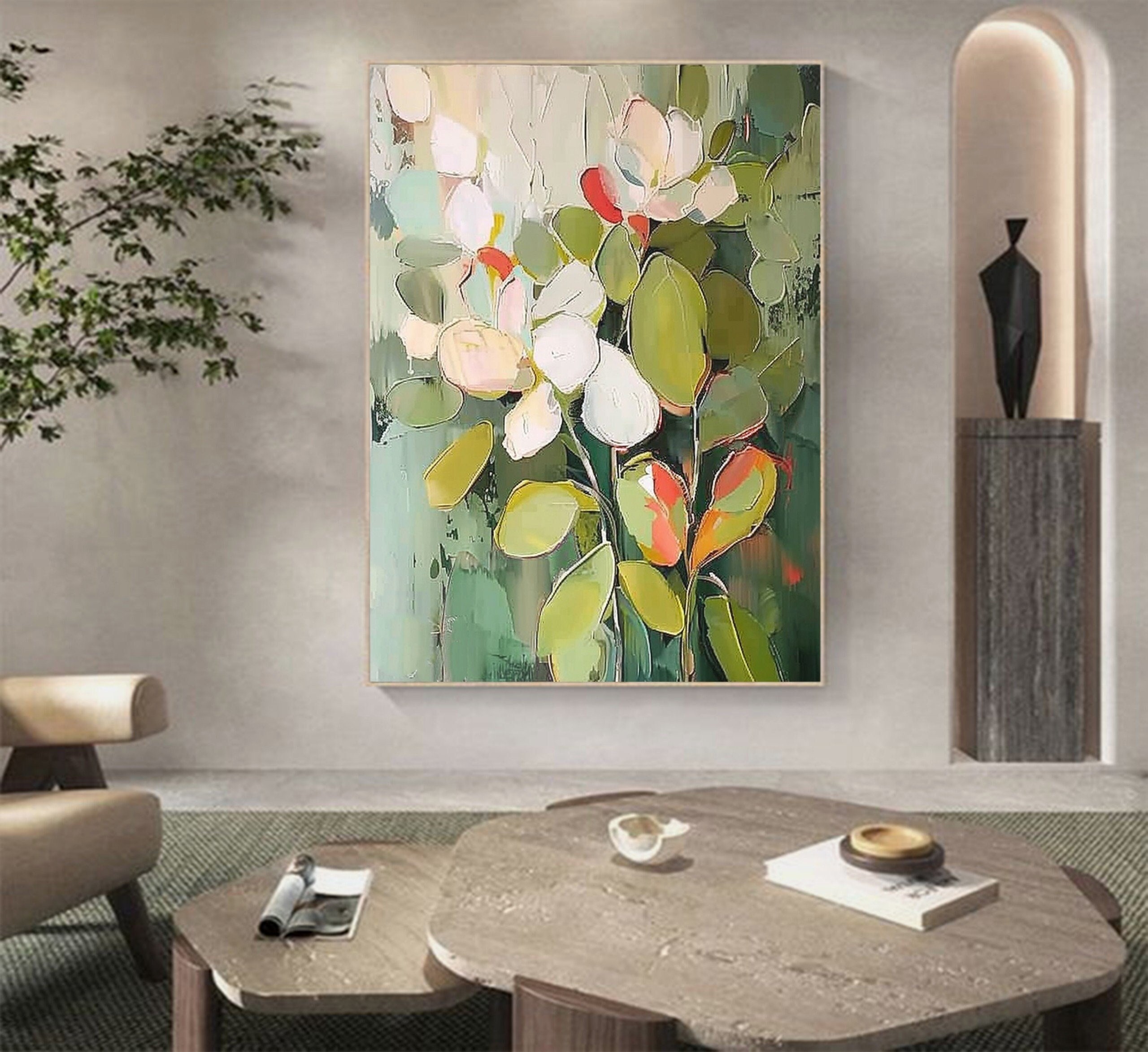 Original Abstract Pink Flower Oil Painting On Canvas Large Modern Floral Textured Acrylic Painting Boho Living Room Wall Art Home Decor