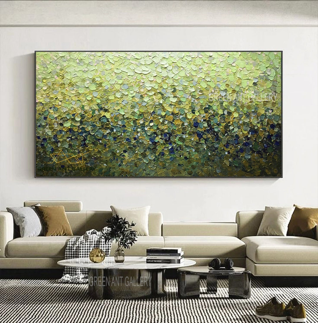 Large Abstract Oil Painting on Canvas, Original Textured Wall Art Green ...