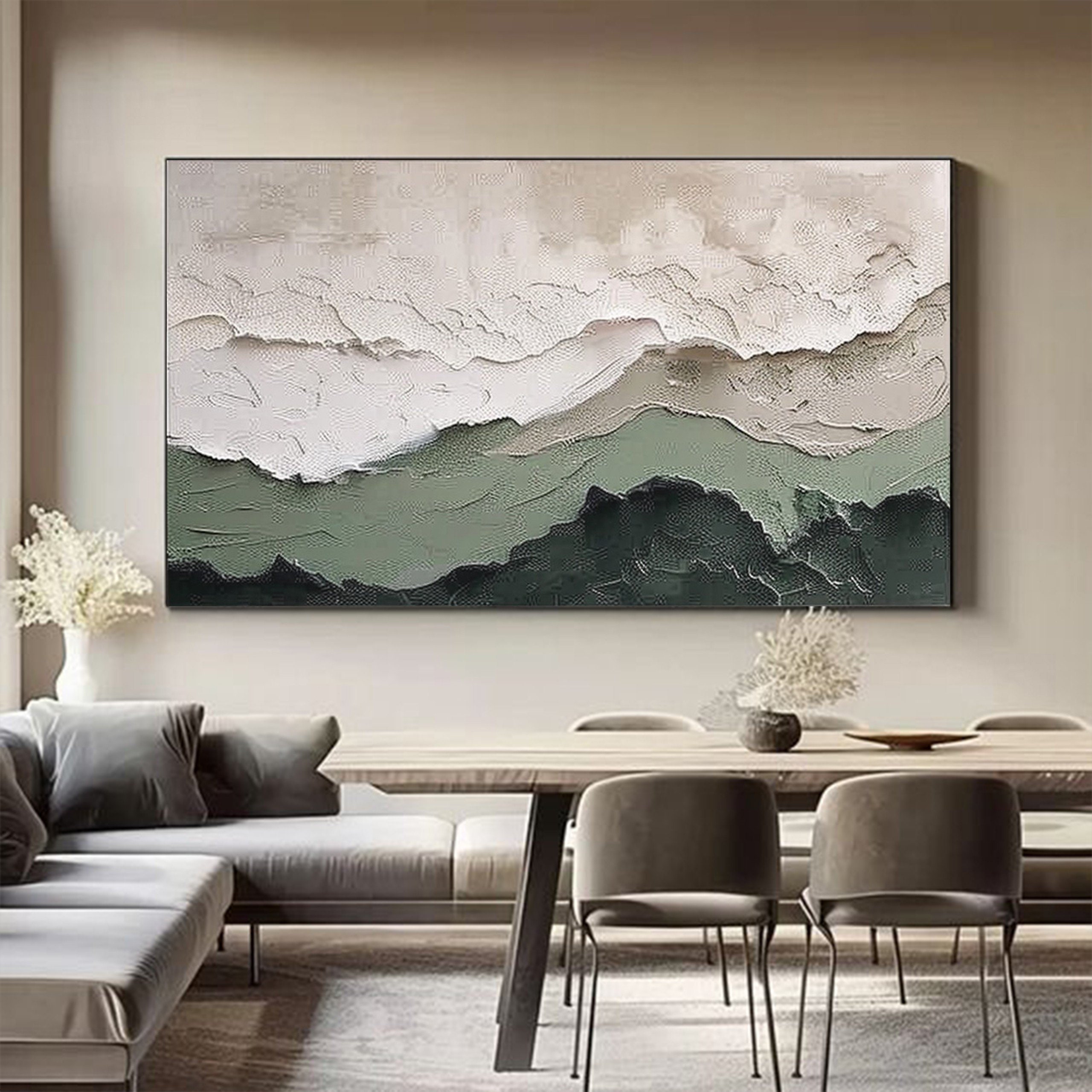 Large Original Oil Painting Abstract Art on Canvas Green Mountain ...