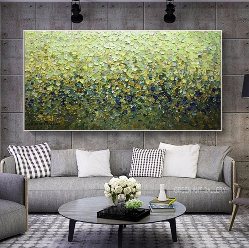 Large Abstract Oil Painting on Canvas, Original Textured Wall Art Green ...