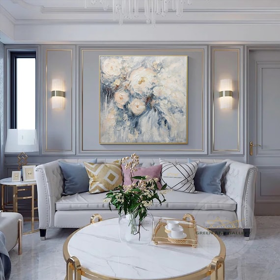 Flower Oil Painting On Canvas Abstract Rose Flower Landscape Painting, Floral Wall Art Canvas Spring Living Room Wall Décor. Flower Painting