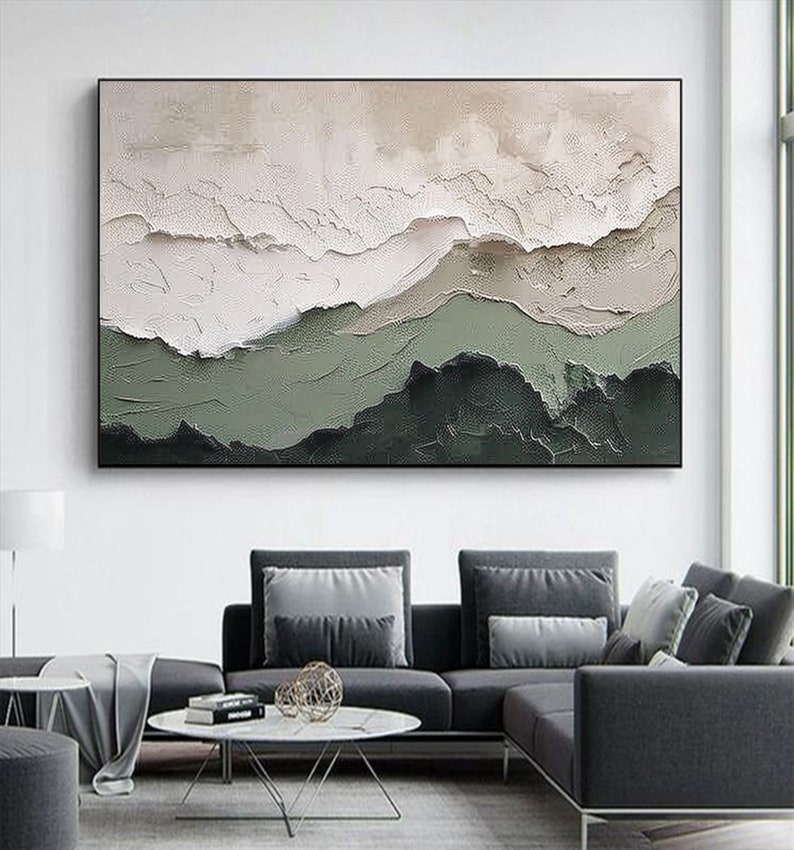 Large Original Oil Painting Abstract Art on Canvas Green Mountain ...