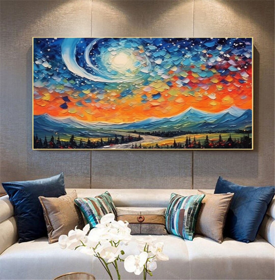 Original Colorful Landscape Oil Painting on Canvas Textured Wall Art ...