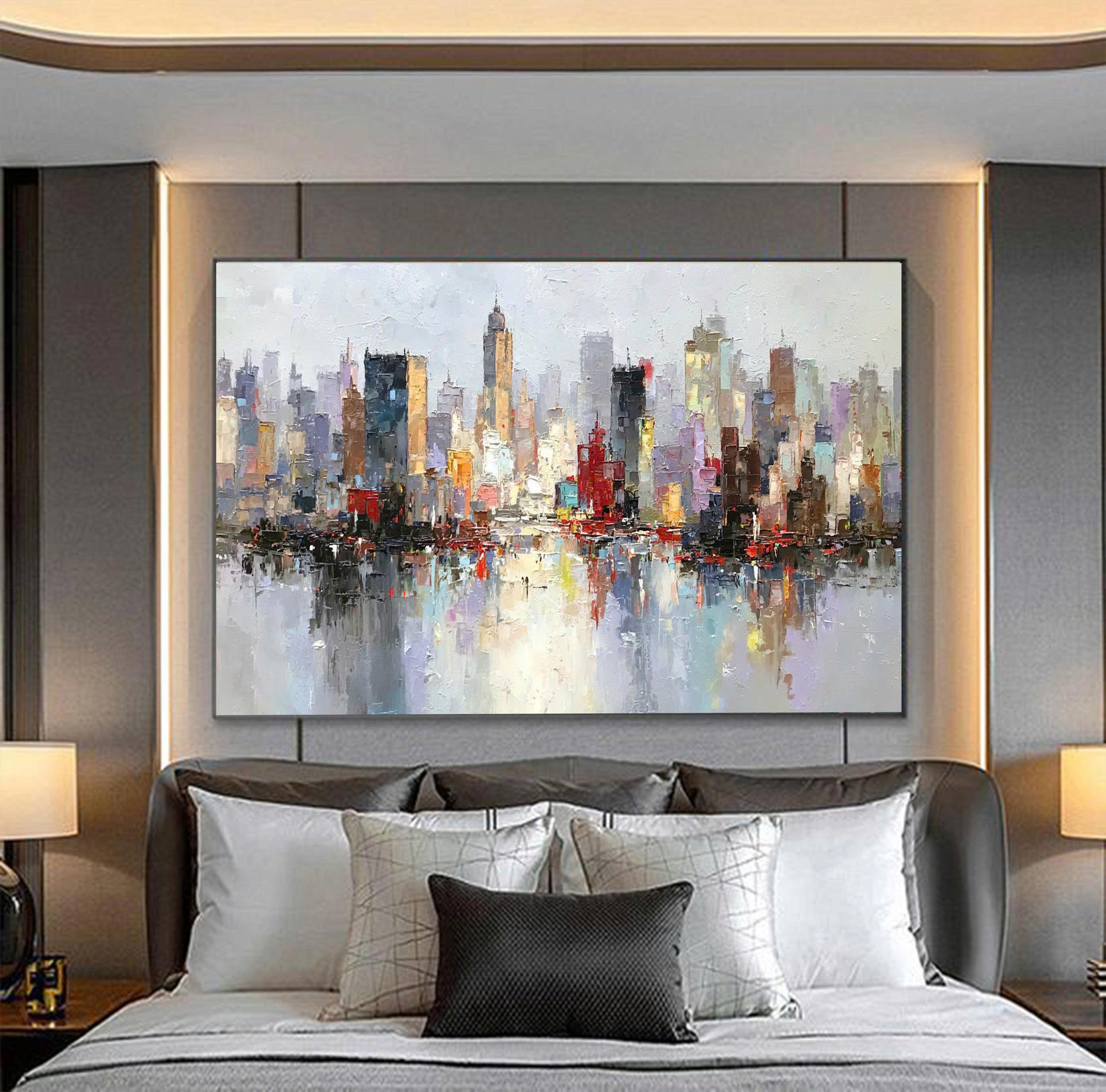 Abstract Cityscape Oil Painting, Large Original Colorful Urban City ...