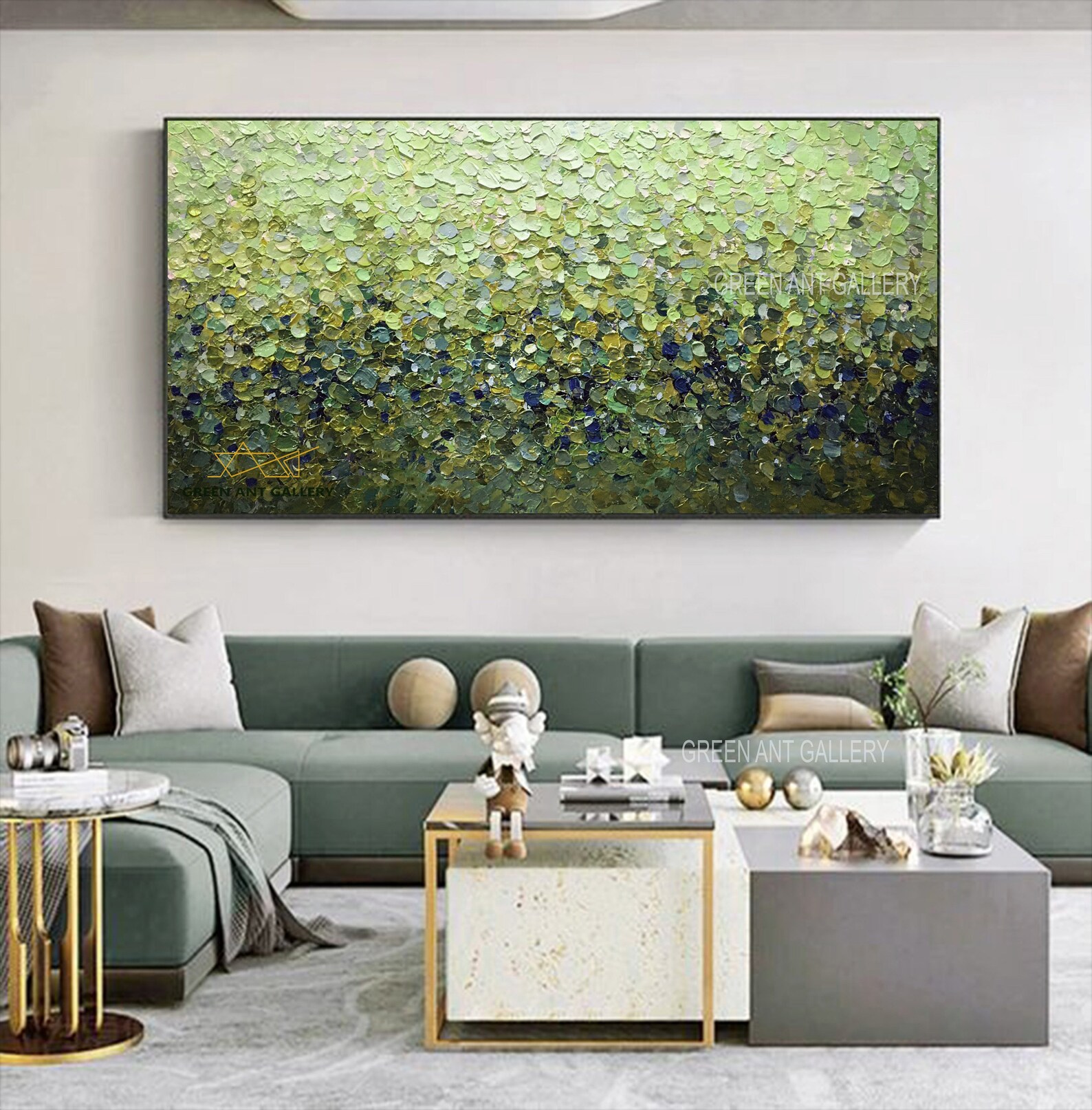 Large Abstract Oil Painting on Canvas, Original Textured Wall Art Green ...