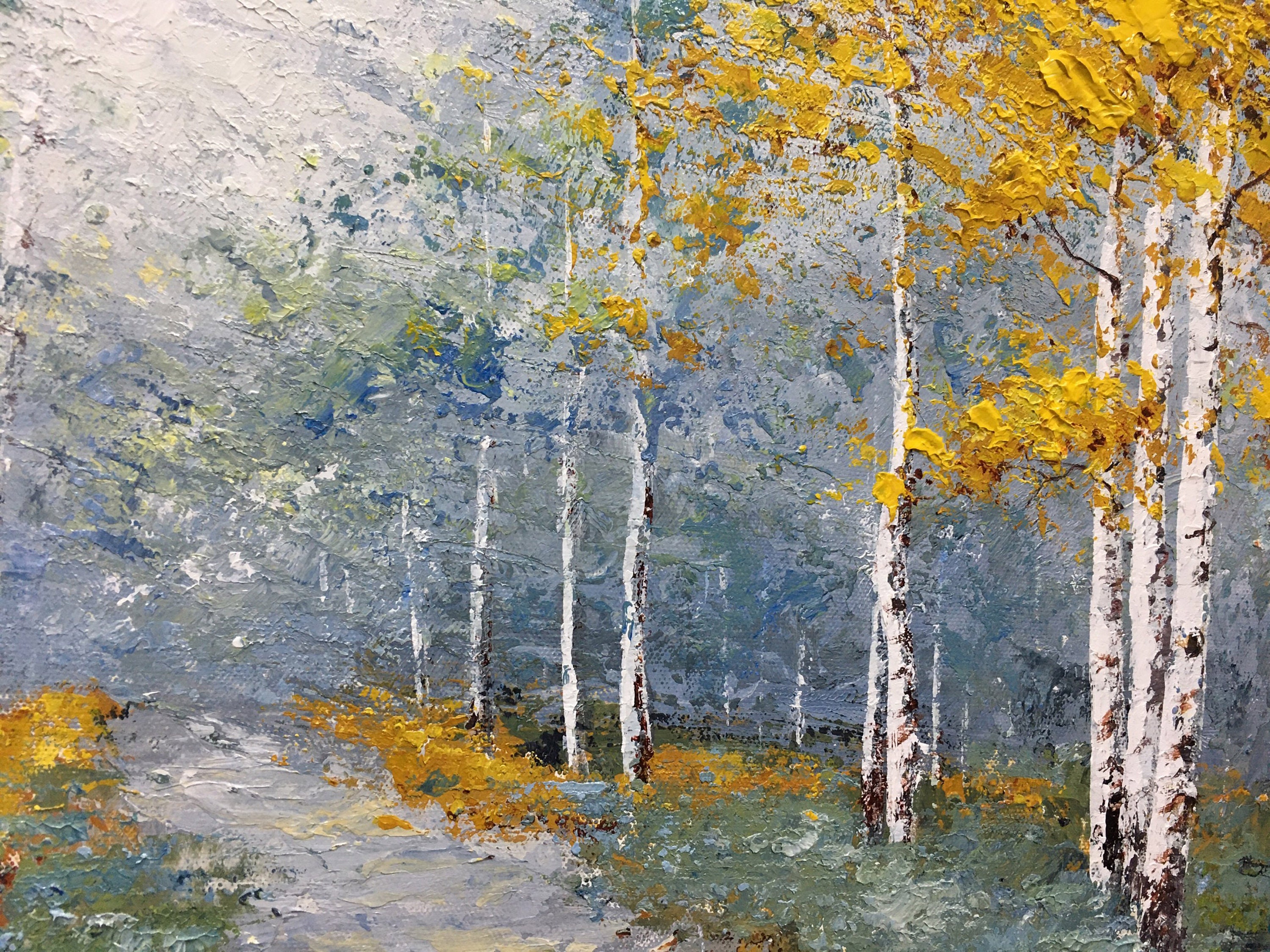 Large Birch Forest Oil Painting, Golden Autumn Landscape Canvas Art ...