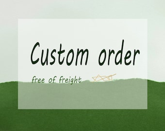 May include: White background with a green border. The text "Custom order" is written in black cursive font. Below the text is the phrase "free of freight" in smaller black font.