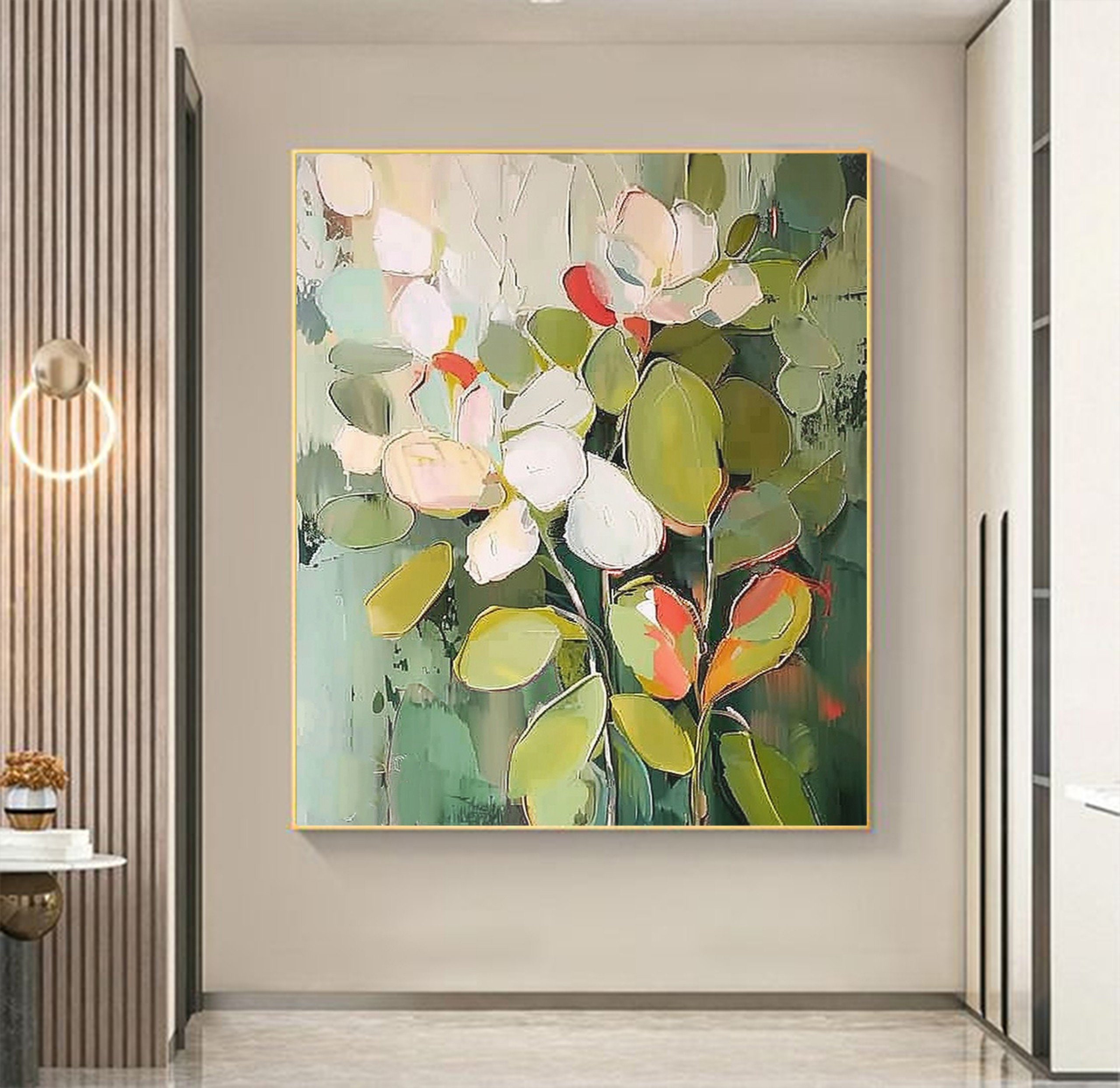 Original Abstract Pink Flower Oil Painting on Canvas Large Modern ...