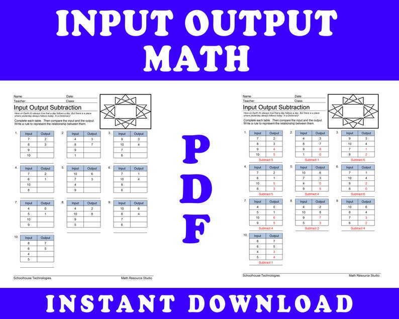 Math Practice Sheets Input Output - Etsy