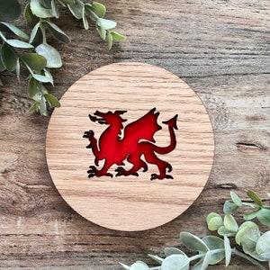Welsh dragon coasters. Welsh icon coasters. Winter home. Oak coaster. Gift ideas. Christmas. New home gifts. Placemats. St David.