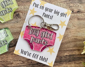 Big girl pants keyring. Positivity gift. Positive pants keyring. Mental health gift. Positive pants. Gifts for her. Gift ideas. Lucky pants.