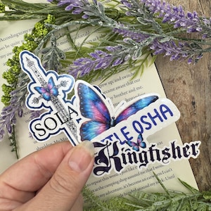 Kindle stickers. Quicksilver inspired stickers. Romantasy. Fantasy. Stickers. Kingfisher. Little osha. Gift ideas. Solace. Gifts for readers Set of 4