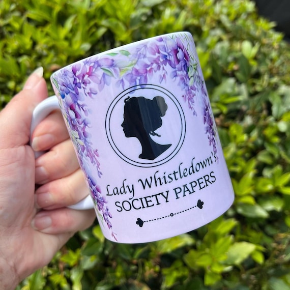 Bridgerton Mug. Tv show. Lady Whistledown. Bridgerton. Colin. Polin. The duke. Society papers. Wisteria. Cute mug. Gifts for her. Mug.
