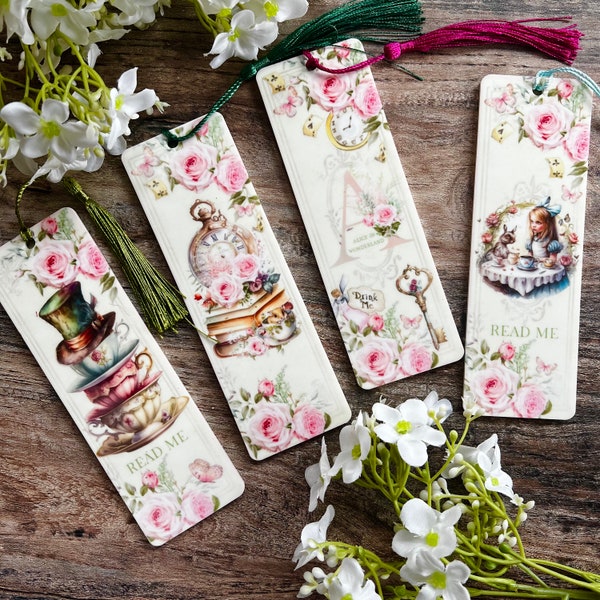 Alice in wonderland. Bookmark.  Mad hatter. Queen of hearts. Classic bookmark. Book lovers gift. Child gift ideas. Stocking filler. Teacher