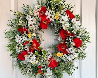 Meadow wreath. Wild flower wreath. Poppy wreath. Summer meadow delicate flower wreath. Artificial wreath. Wedding flowers