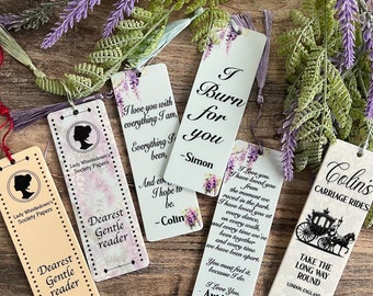 Bridgerton bookmark. Tv show. Lady Whistledown. Bridgerton. Colin. Polin. The duke. Society papers. Wisteria. Gifts for her. Bookmark.