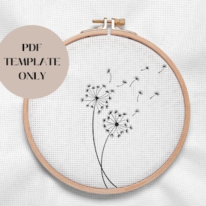 Simple Dandelion Flowers PDF Pattern Template ONLY - Hand Embroidery Pattern Template - 5 Hoop sizes - Embroidery Digital Download