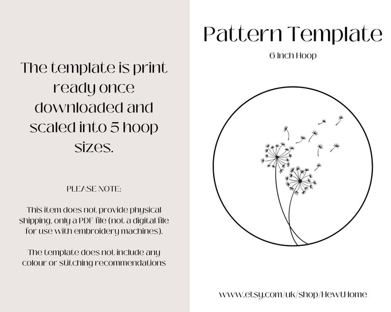 Simple Dandelion Flowers PDF Pattern Template ONLY - Hand Embroidery ...