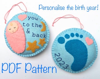 Love You to the Moon and Back Baby Ornament PDF Sewing Pattern Set: Sew Your Own Baby Shower Gift