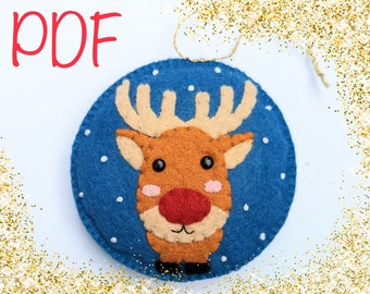 Rudolph the Red Nosed Reindeer PDF Pattern: Digital Sewing Tutorial for a Cute Felt Christmas Tree Decoration